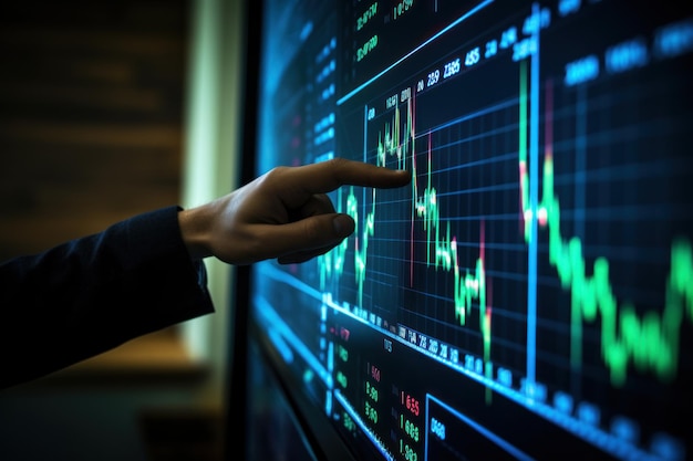 Geschäftsmannhand zeigt auf Börsendiagramm Geschäftskonzept
