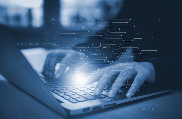 Foto geschäftsmannhandberührung mit code html und programmierung auf dem bildschirm laptopprogrammiererentwicklung computercodewebdesign codierungstechnologie in software entwicklung digitaler softwaretechnologie iot