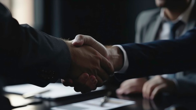 Geschäftspartner besprechen gemeinsam den Vertrag während eines Geschäftstreffens im BüroAIgenerated