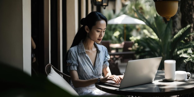 Geschäftsperson, die einen Laptop-Computer in der Luxushotel-Lobby verwendet