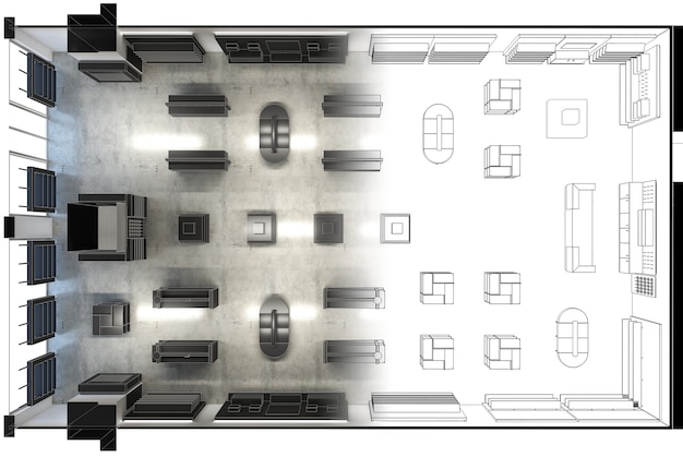 Geschäftsräume, Geschäft, Innenvisualisierung, 3D-Illustration