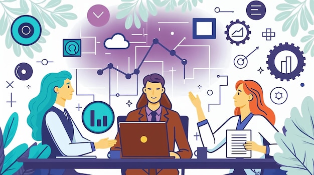 Geschäftsteam bei einem Treffen, bei dem Datenanalyse und Strategie diskutiert werden