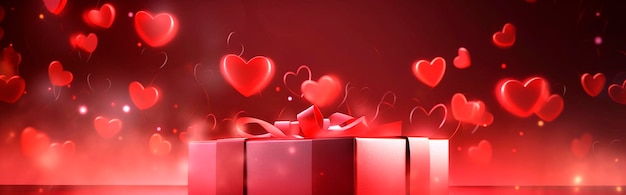 Geschenk auf rotem Valentinshintergrund Generative KI