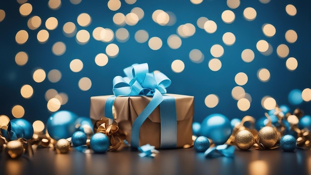 Geschenk in blauer Box mit leuchtendem Hintergrund