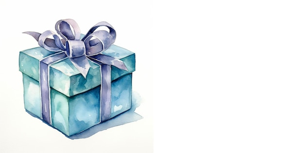 Geschenkbox-Aquarellmalerei auf weißem Hintergrund Eine blaue Geschenkbox auf weißem Hintergrund