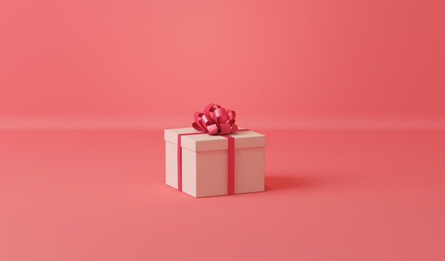 Geschenkbox auf beige und rotem Hintergrund Konzept des Urlaubsplakatbanners 3 render