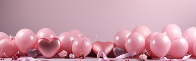 Geschenkbox-Ballons auf rosa Hintergrund Valentinstagsfeierkonzept Banner