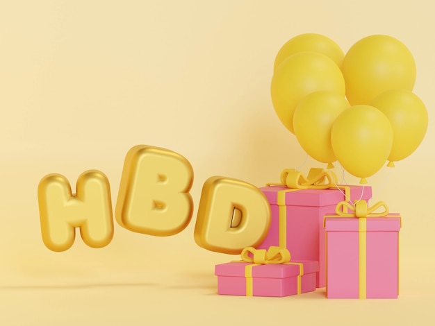 Geschenkbox bunter Geburtstag und Frohes neues Jahr Party 3D-Rendering