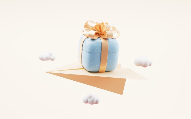 Geschenkbox mit 3D-Rendering im Cartoon-Stil