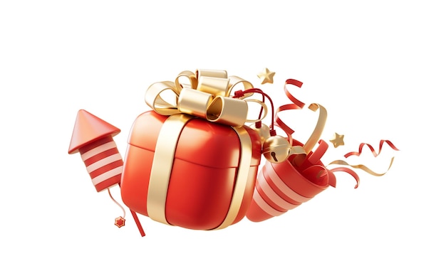 Geschenkbox mit 3D-Rendering im Cartoon-Stil