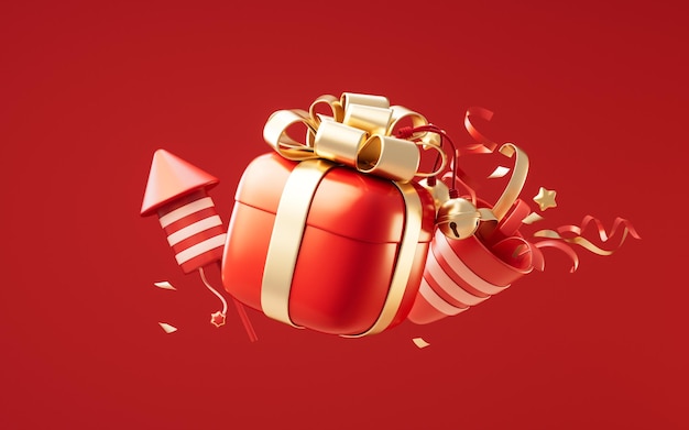 Geschenkbox mit 3D-Rendering im Cartoon-Stil