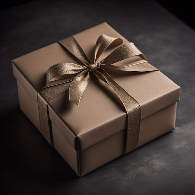 Geschenkbox mit goldenem Band und wunderschönem, von KI generiertem Hintergrund
