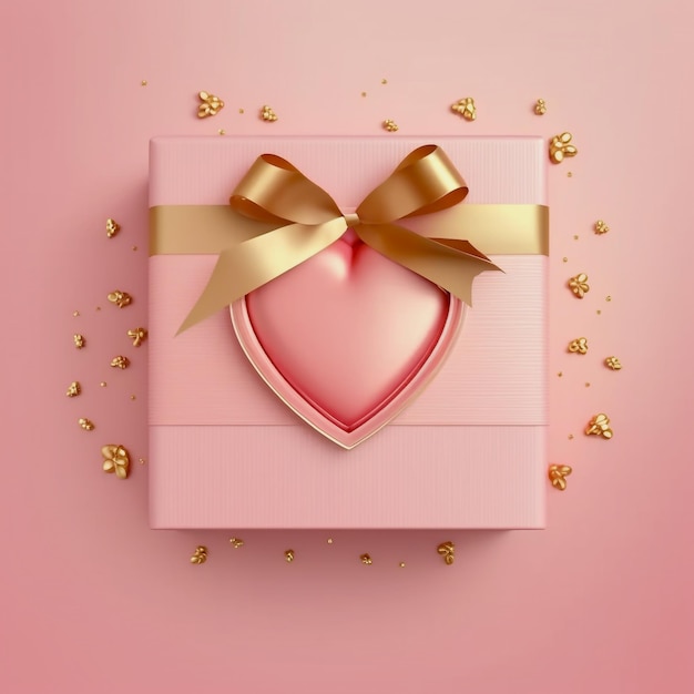 geschenkbox rosa farbe mit goldenem band, generierte ai-illustration