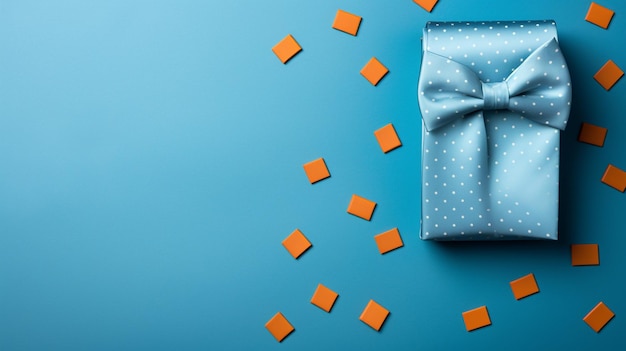 Geschenkbox schleift Bänder auf dunkelblauem Hintergrund Der Hintergrund des Heiratsantrags zum ValentinstagTrendfarben Draufsicht Copyspace Generative KI