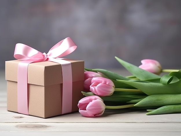 Geschenkbox und einige Blumen