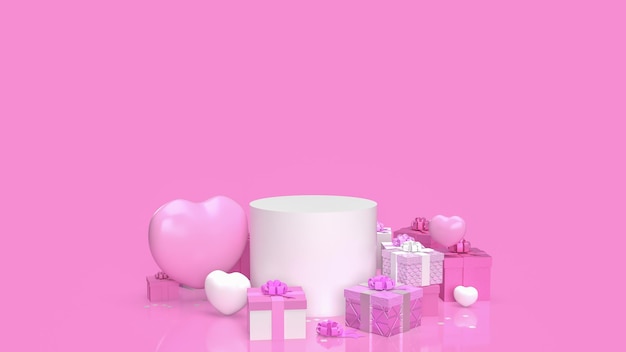 Geschenkbox und Herz für Valentinskonzept 3D-Rendering