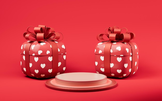 Geschenkbox und Love Heart Festival Feier 3D-Rendering