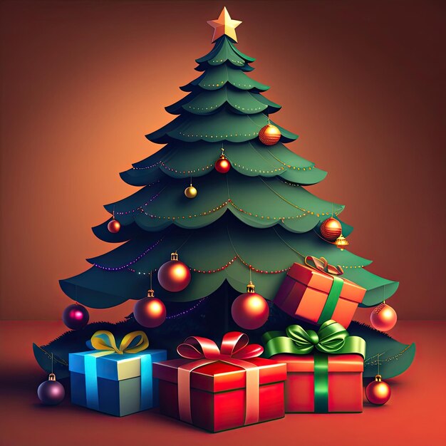 Foto geschenke unter weihnachtsbaum-ilustration weihnachtskonzept