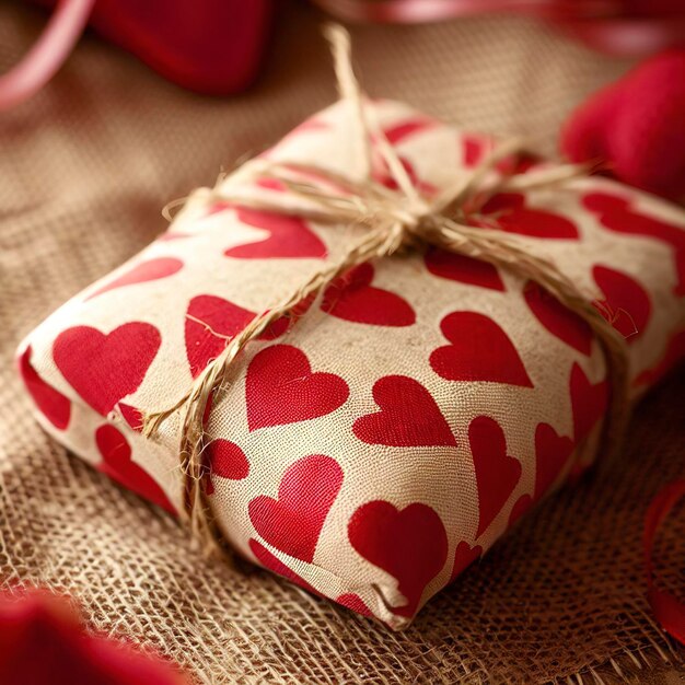 Foto geschenkhülle zum valentinstag mit rustikalem textil