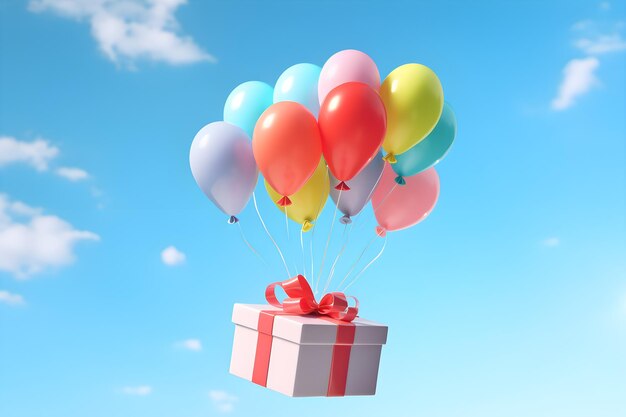 Foto geschenkkiste mit ballons am himmel