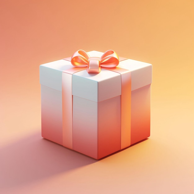 Geschenkkiste mit Bogen auf orangefarbenem Hintergrund 3D-Illustration