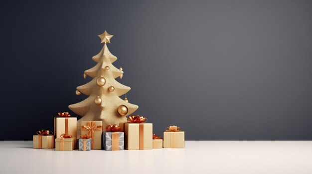 Geschenkkisten mit dekorativem Baumstern und Glocken minimalem Hintergrund