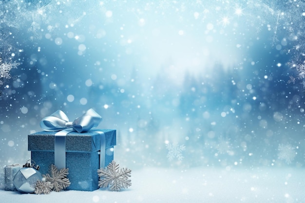 Geschenkkisten mit Schnee im Winterhintergrund Urlaubsdigitale Illustration für Designkartenposter oder Banner im Weihnachts- oder Neujahrsfest Urlaub Generative KI