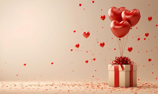 Geschenkkisten und rote Herzen mit Copyspace Valentinstag