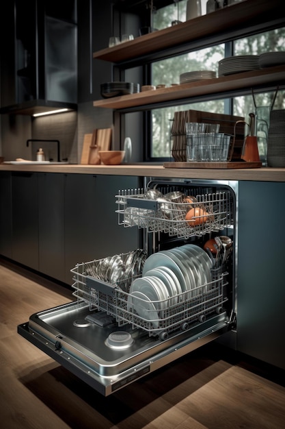 Geschirrspülmaschine im Inneren einer modernen Küche