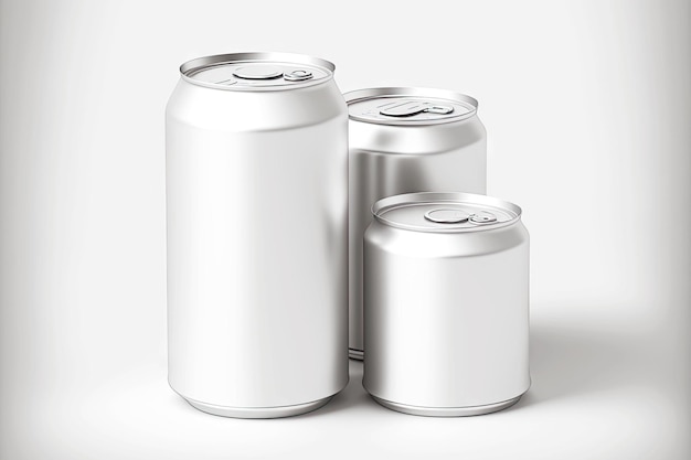 Foto geschlossene aluminiumdosen ohne etikett auf weißem hintergrund
