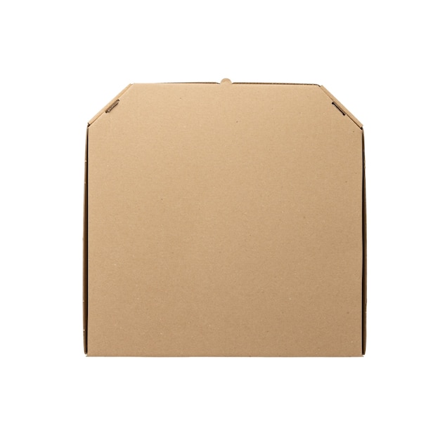 Geschlossene braune quadratische Schachtel des Kartons lokalisiert auf weißem Hintergrund, Draufsicht