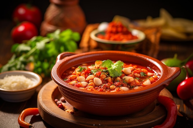 Geschmacksreiche Pozole Rojo, die mit zartem, zartem Tapeten gekocht wird