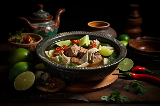 Geschmackvolle mexikanische Pozole Verde-Suppe