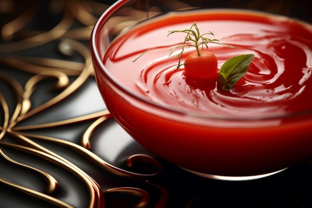 Foto geschmackvolle pracht lebhafte nahaufnahme einer roten suppe in einer glasschüssel ar 32