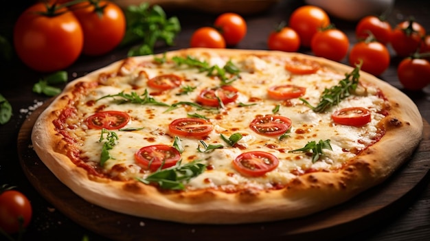 Geschmackvolle vegetarische Pizza mit Kirschtomaten und Mozzarella