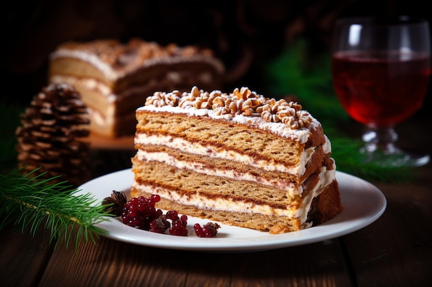 Geschmackvoller hausgemachter traditioneller sowjetischer Ameisenkuchen mit Walnuss