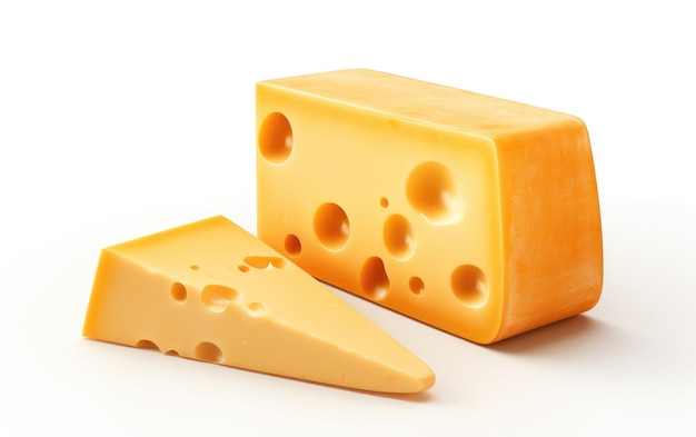 Geschmackvoller Klassiker, der die Tiefe von Cheddar-Käse auf weißem Hintergrund durchsucht