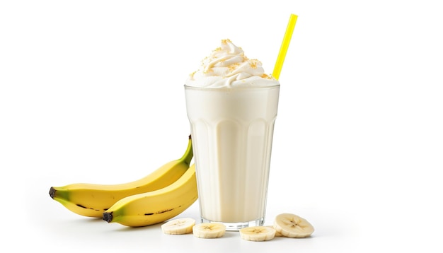 Geschmackvoller Milchshake mit Banane auf Weiß