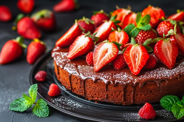 Foto geschmackvoller schokoladenkuchen auf dem grauen tisch