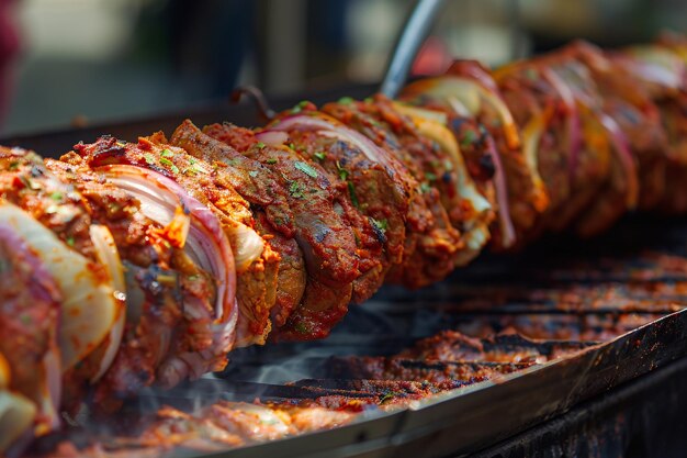 Foto geschmackvolles fleisch auf spit auf dem feuer