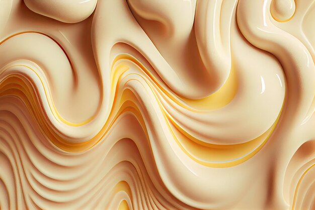Geschmolzene Karamell-Textur, Eiscreme-Wellen, glatter Eiscreme-Pudding-Hintergrund, seidig fließender Joghurt-Attrappe, abstrakte generative KI-Illustration