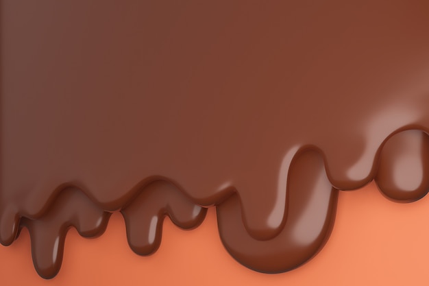 Geschmolzene milchbraune Schokolade fließt nach unten., 3D-Modell und Illustration.