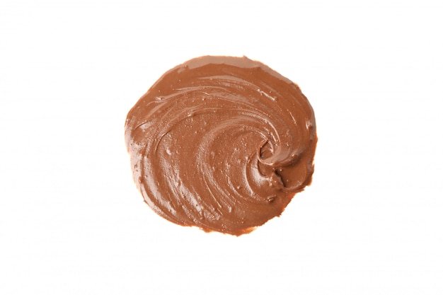 Geschmolzene Schokolade lokalisiert auf weißem Hintergrund, Draufsicht