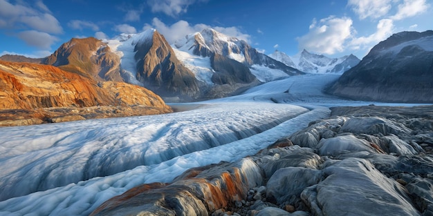 geschmolzener Gletscher zwischen Felsen im Hochland