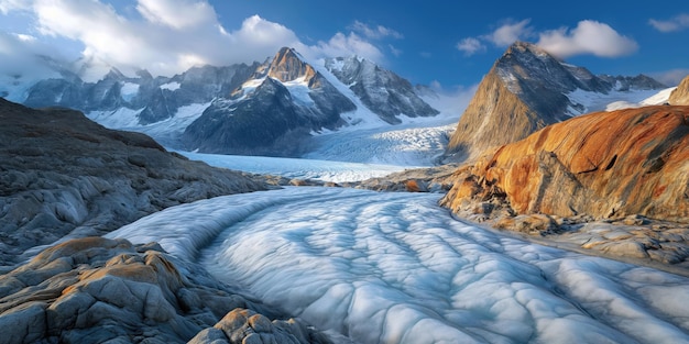 geschmolzener Gletscher zwischen Felsen in den Hochländern