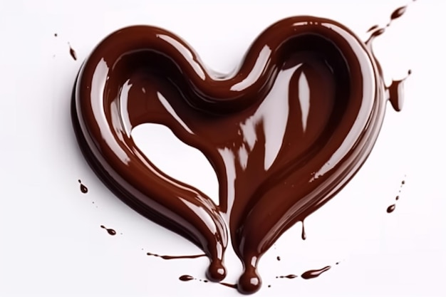 Geschmolzener Schokoladensirup in Herzform auf weißem Hintergrund