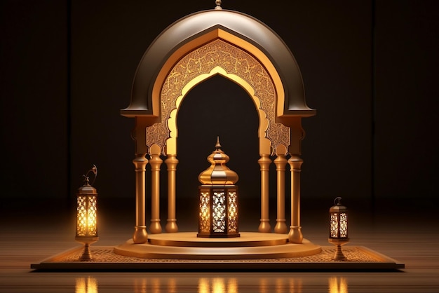 geschmückte Laternen Nacht moderner islamischer Hintergrund Ramadan Tapeten Laternen leuchtend KI generiert