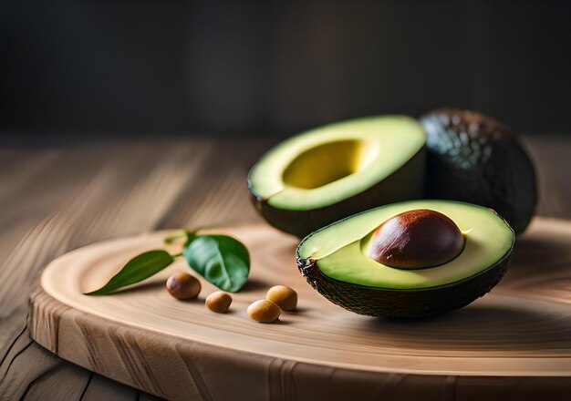 Geschnittene Avocado mit grünen Blättern Generative KI