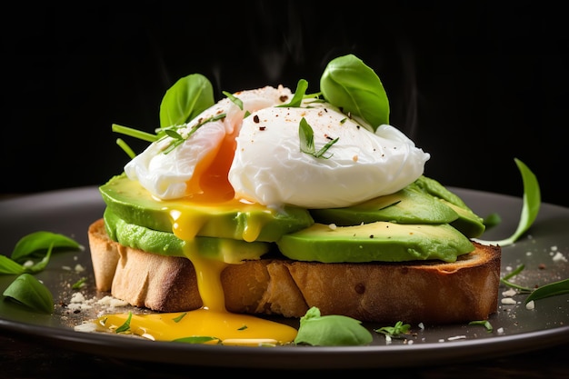 Geschnittene Avocado mit pochiertem Ei auf Toast