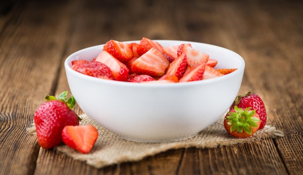 Geschnittene Erdbeeren Nahaufnahme erschossen selektiven Fokus